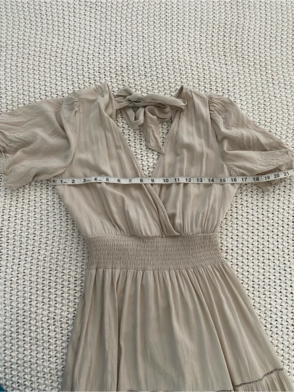 LoveStitch Ivory Beige Floral Jacquard Tie-Back Smocked Maxi Dress M - Picture 12 of 16